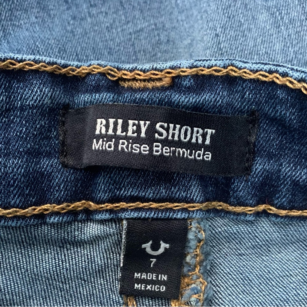 Tru Religion Riley Short Mid Rise Bermuda Distressed Denim Shorts - Picture 3 of 7